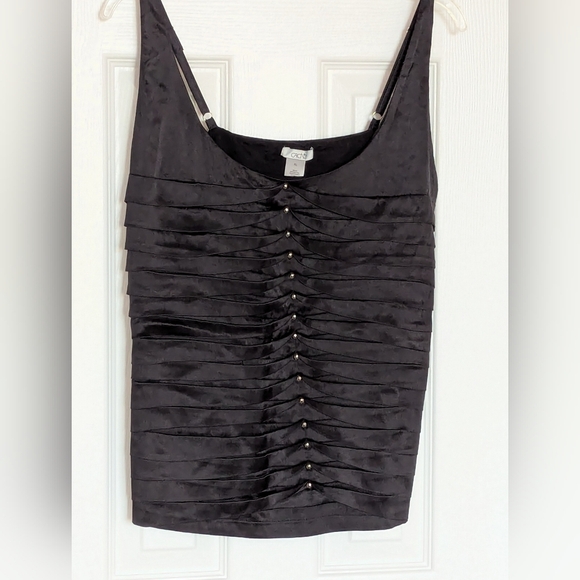 Cache Women's (Size XL) Black Silky Pleated Top with Silver Stud Accents - Picture 7 of 11